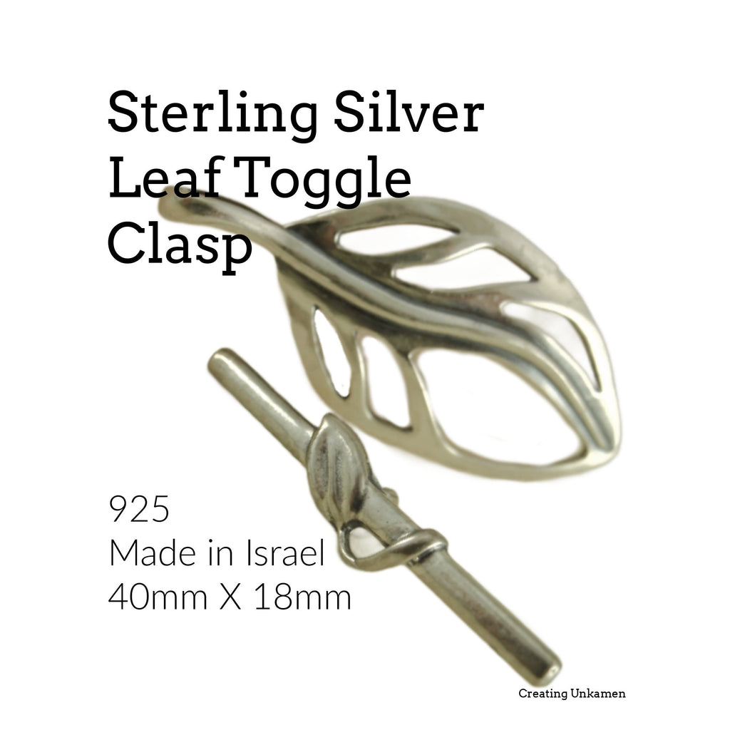 1 Sterling Silver Leaf Clasp - Unique Toggle - Large 40mm X 18mm