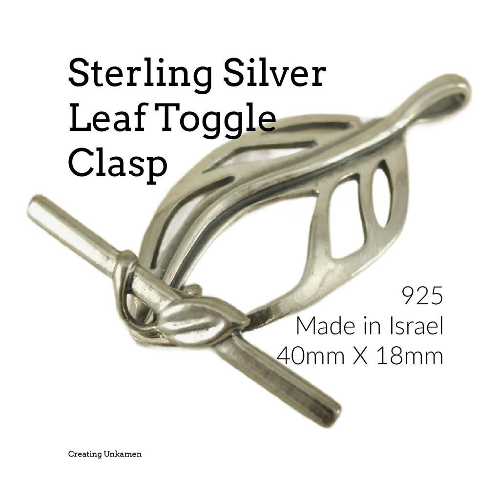 1 Sterling Silver Leaf Clasp - Unique Toggle - Large 40mm X 18mm