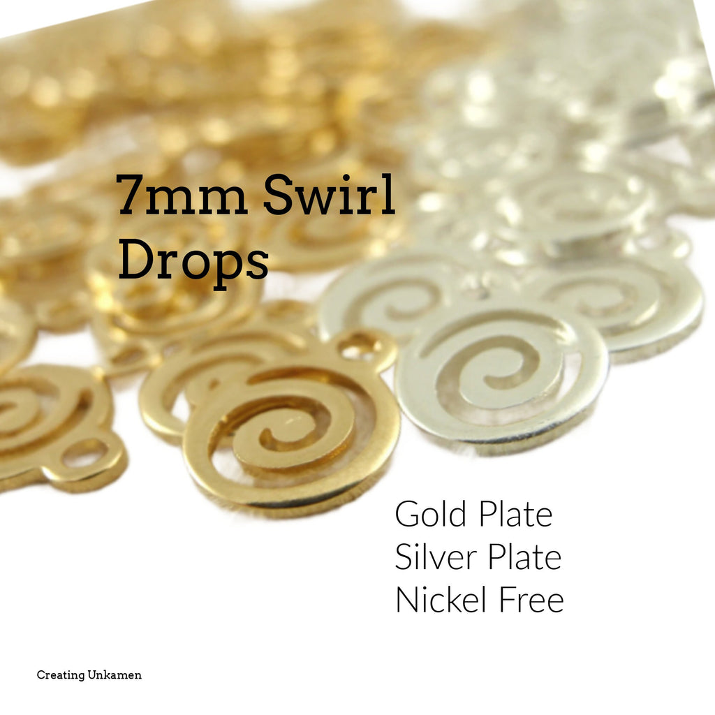 25 Silver or Gold Plated Swirl Charms - 7mm Drops - 100% Guarantee