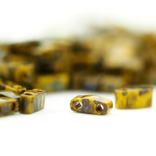 Opaque Dark Yellow Picasso Miyuki Tila & Half Tila Beads - 100% Guarantee