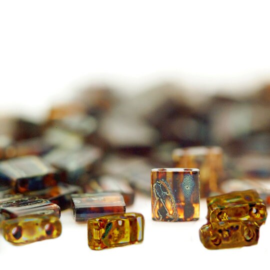 Miyuki 4502 Transparent Dark Topaz Picasso Tila & Half Tila Beads - 100% Guarantee