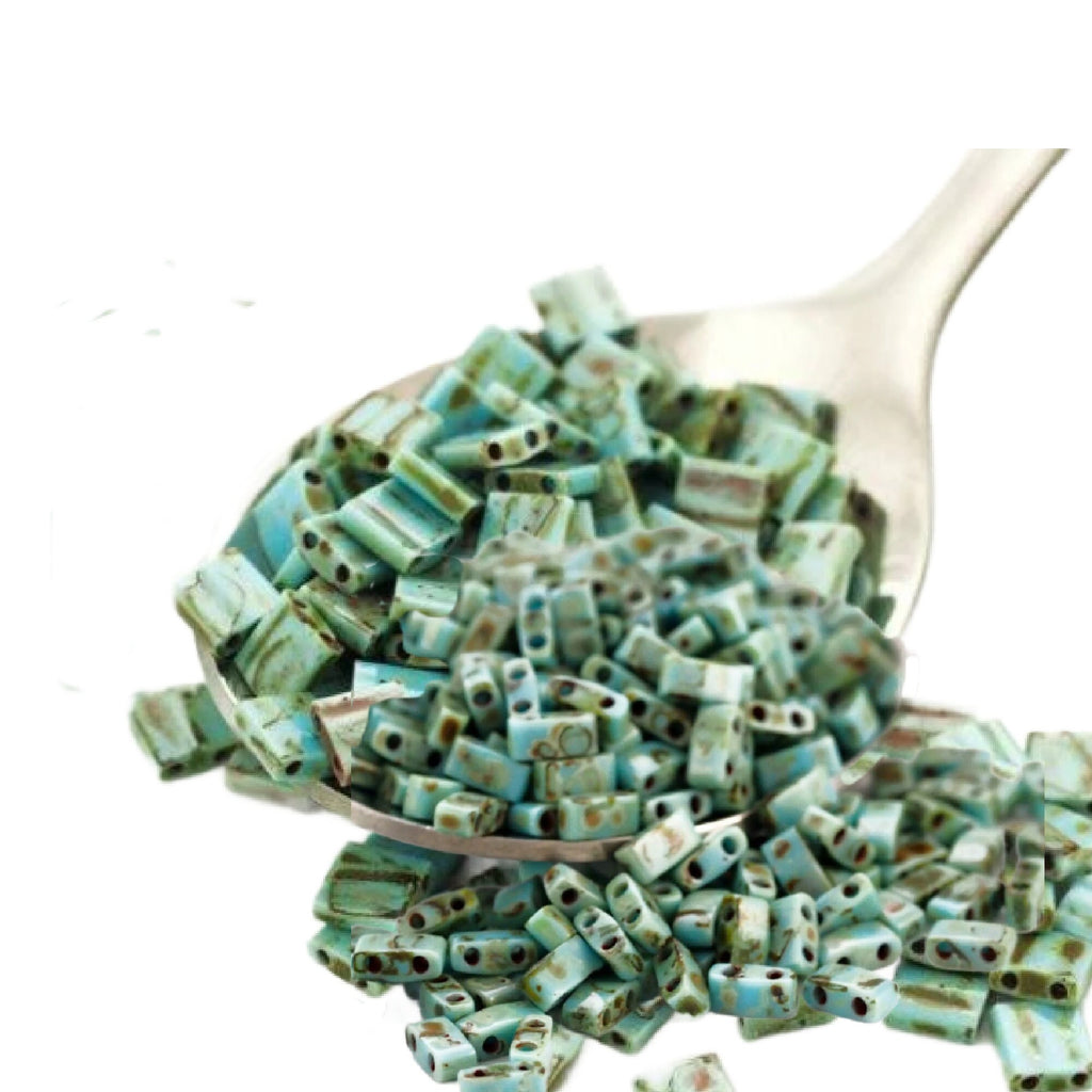 Miyuki 4514 Opaque Turquoise Blue Picasso Tila and Half Tila Beads - 100% Guarantee