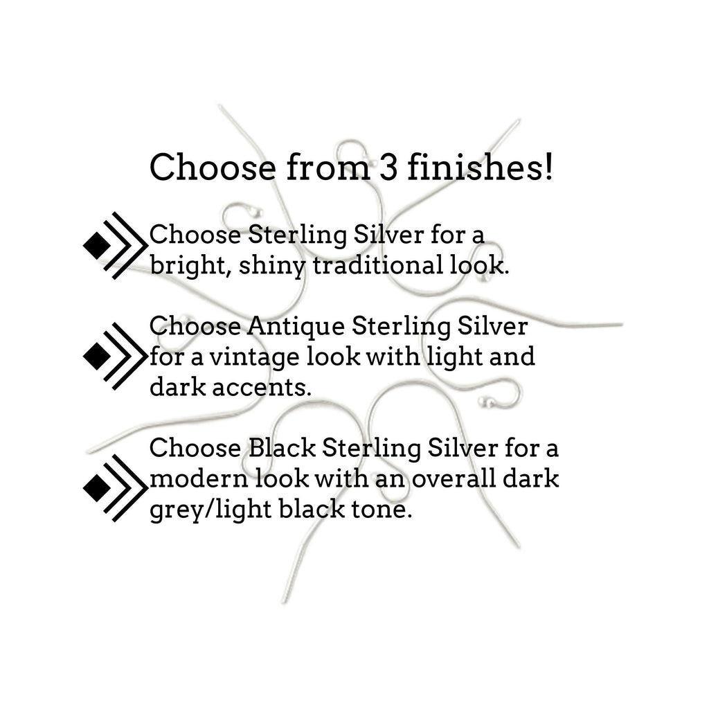 2 Pairs Sterling Silver 2mm Ball Ear Wires - Made in the USA in 3 Finishes - Shiny, Antique and Black