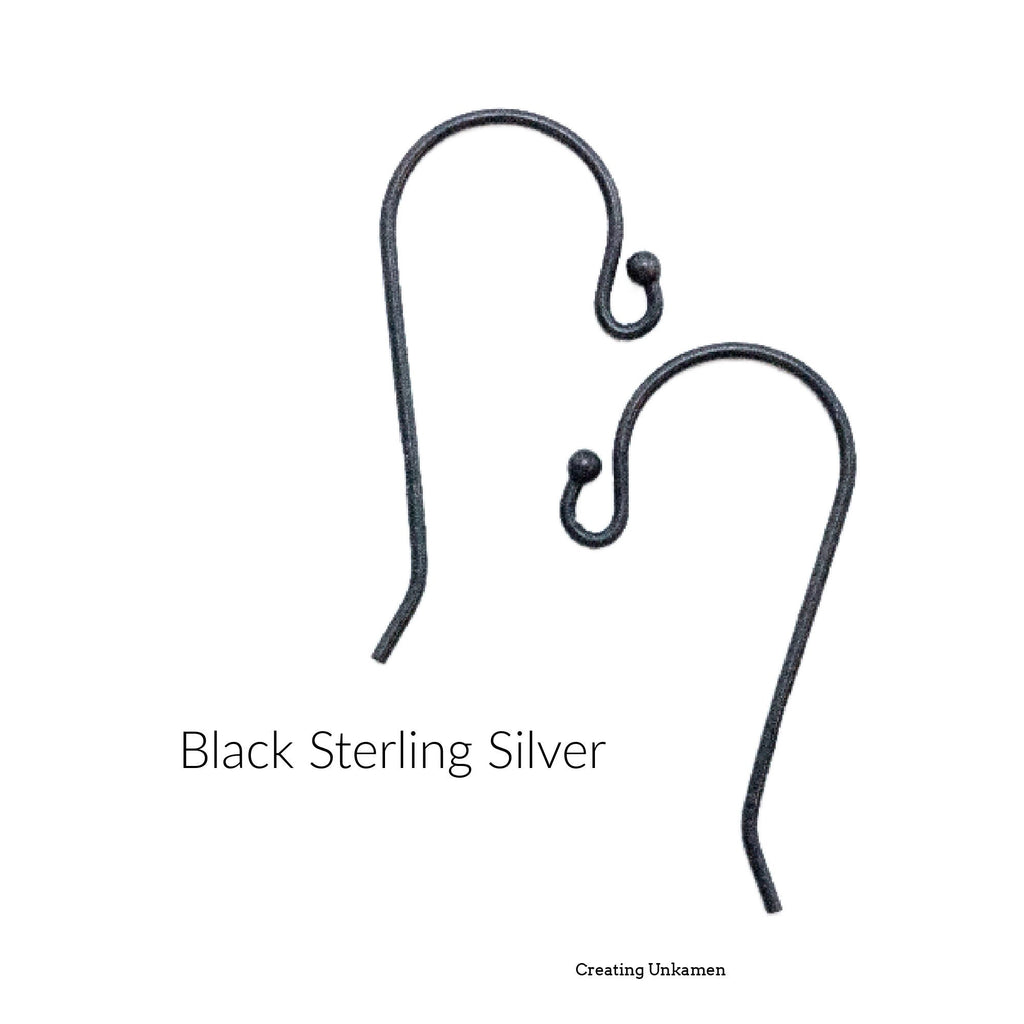 2 Pairs Sterling Silver 2mm Ball Ear Wires - Made in the USA in 3 Finishes - Shiny, Antique and Black