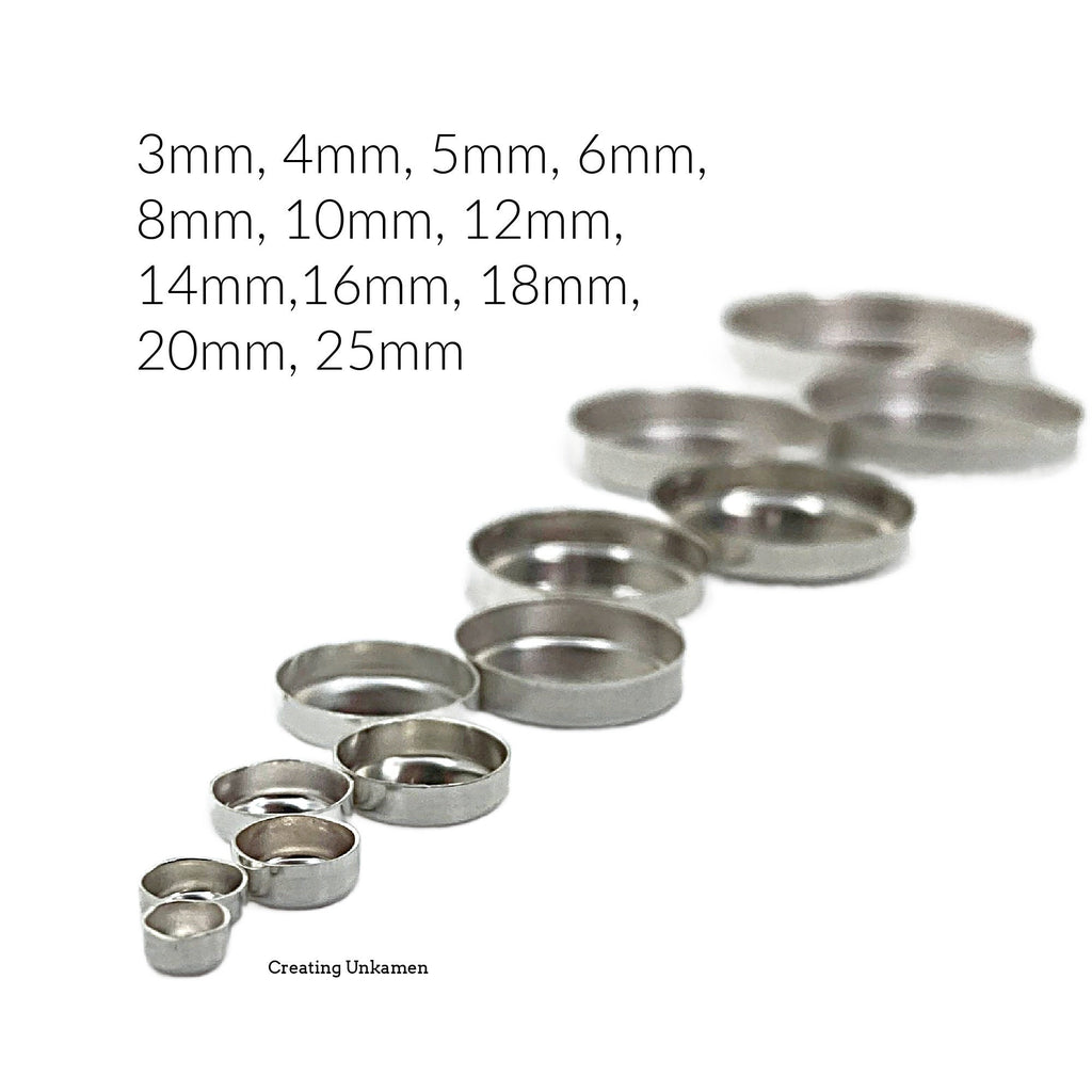 Sterling Silver Plain Round Bezel Cups - 3mm, 4mm, 5mm, 6mm, 8mm, 10mm, 12mm, 14mm, 16mm, 18mm, 20mm, 25mm Made in the USA