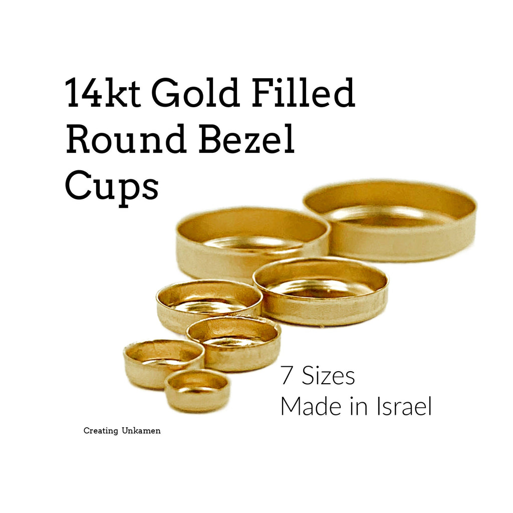 14kt Gold Filled Plain Round Bezel Cups - 3mm, 4mm, 5mm, 6mm, 8mm, 10mm Made in Israel
