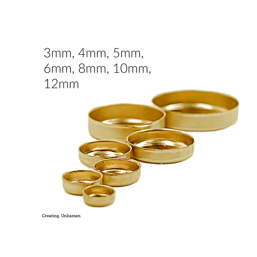 14kt Gold Filled Plain Round Bezel Cups - 3mm, 4mm, 5mm, 6mm, 8mm, 10mm Made in Israel