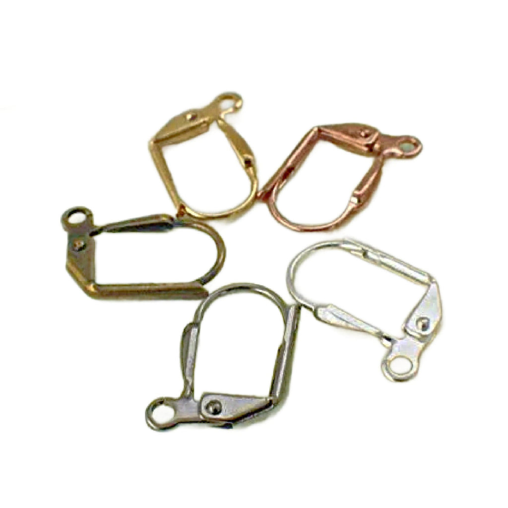 20 Pairs Arch Leverback Ear Wires with Plain Front in Gold, Silver Plated, Gunmetal or Antique Brass