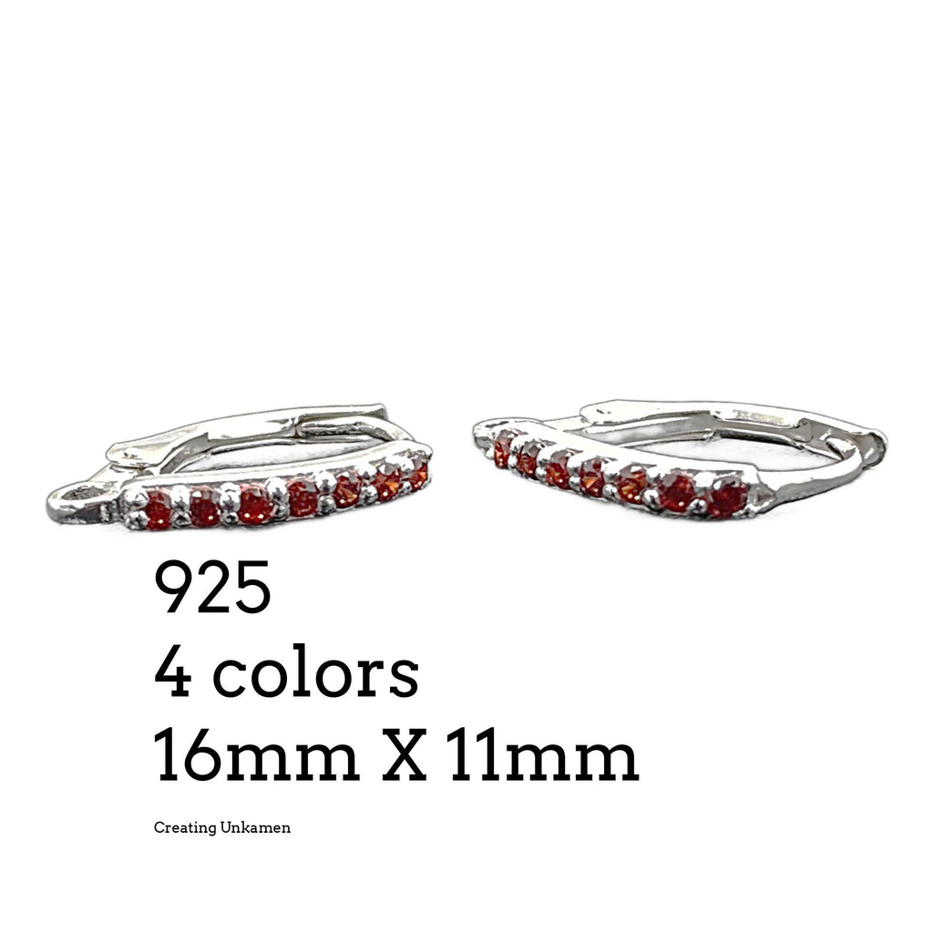 1 Pair Sterling Silver CZ Leverback Ear Wires - 16mm X 11mm - Clear, Red, Blue, Green