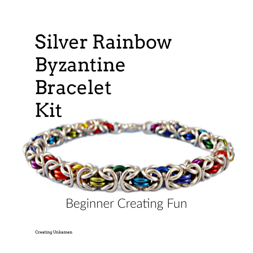 Bracelet Kit Silver Rainbow Byzantine Beginners Chainmaille - Pride Maille