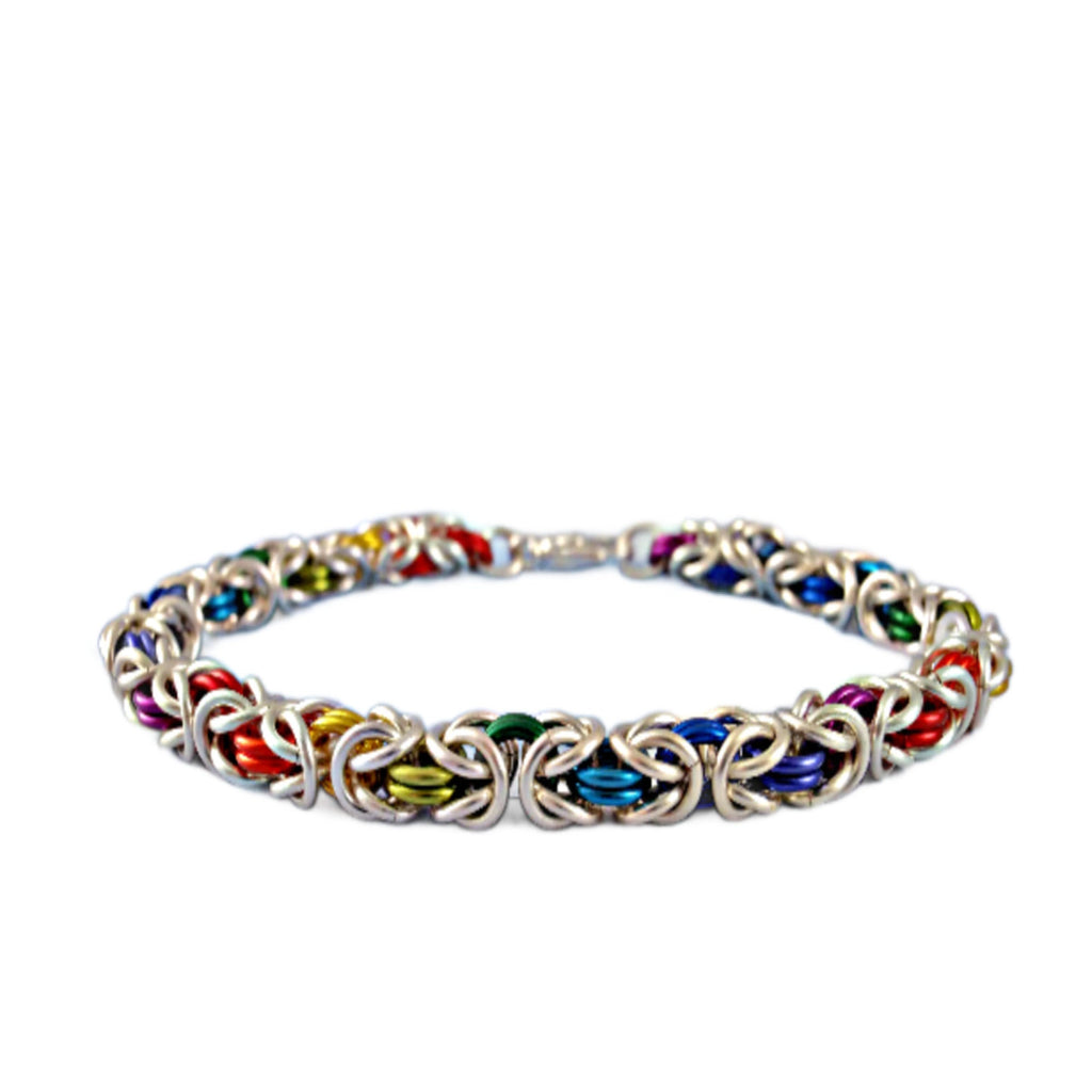 Bracelet Kit Silver Rainbow Byzantine Beginners Chainmaille - Pride Maille