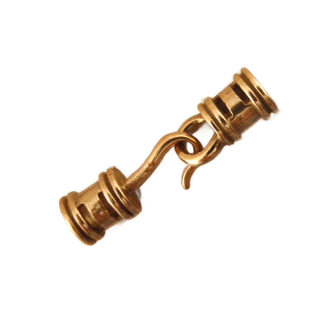 1 Set Bronze, Copper or Sterling Silver Cord Crimp Style Hook and Eye Clasp - 25mm X 6mm - Made in the USA