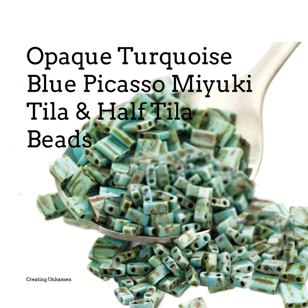 Miyuki 4514 Opaque Turquoise Blue Picasso Tila and Half Tila Beads - 100% Guarantee