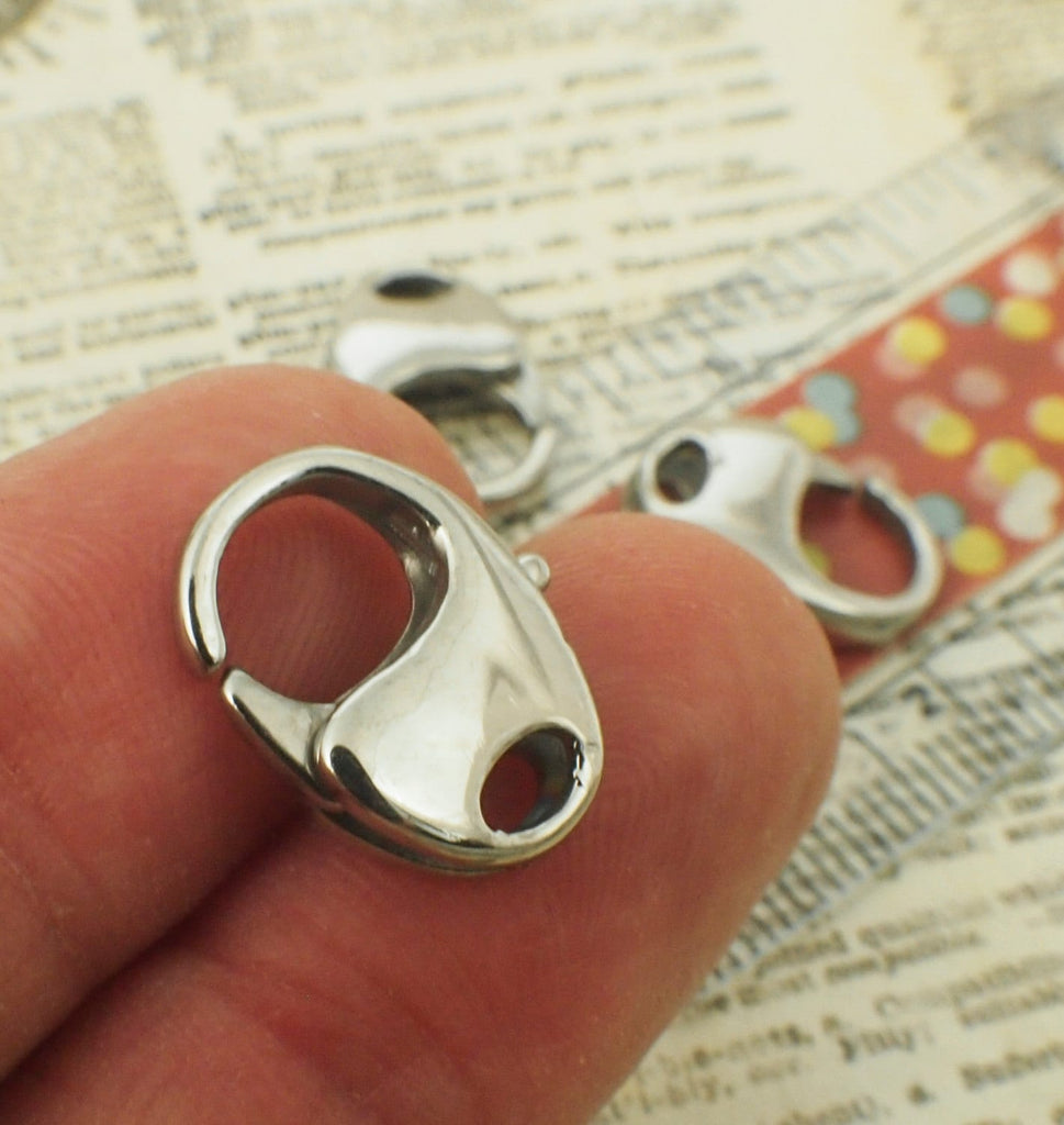 Lobster Clasp 1 Medium Stainless Steel Unique Oval Style - Sturdy and Shiny - 15mm X 11mm