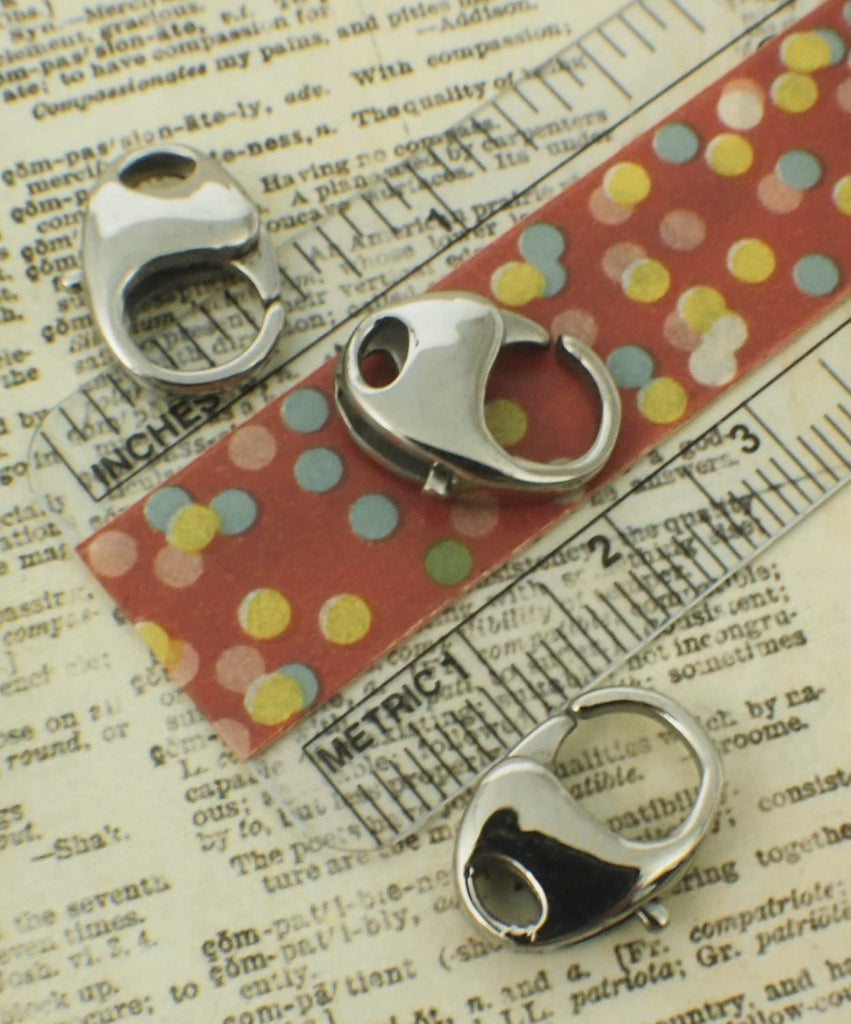 Lobster Clasp 1 Medium Stainless Steel Unique Oval Style - Sturdy and Shiny - 15mm X 11mm