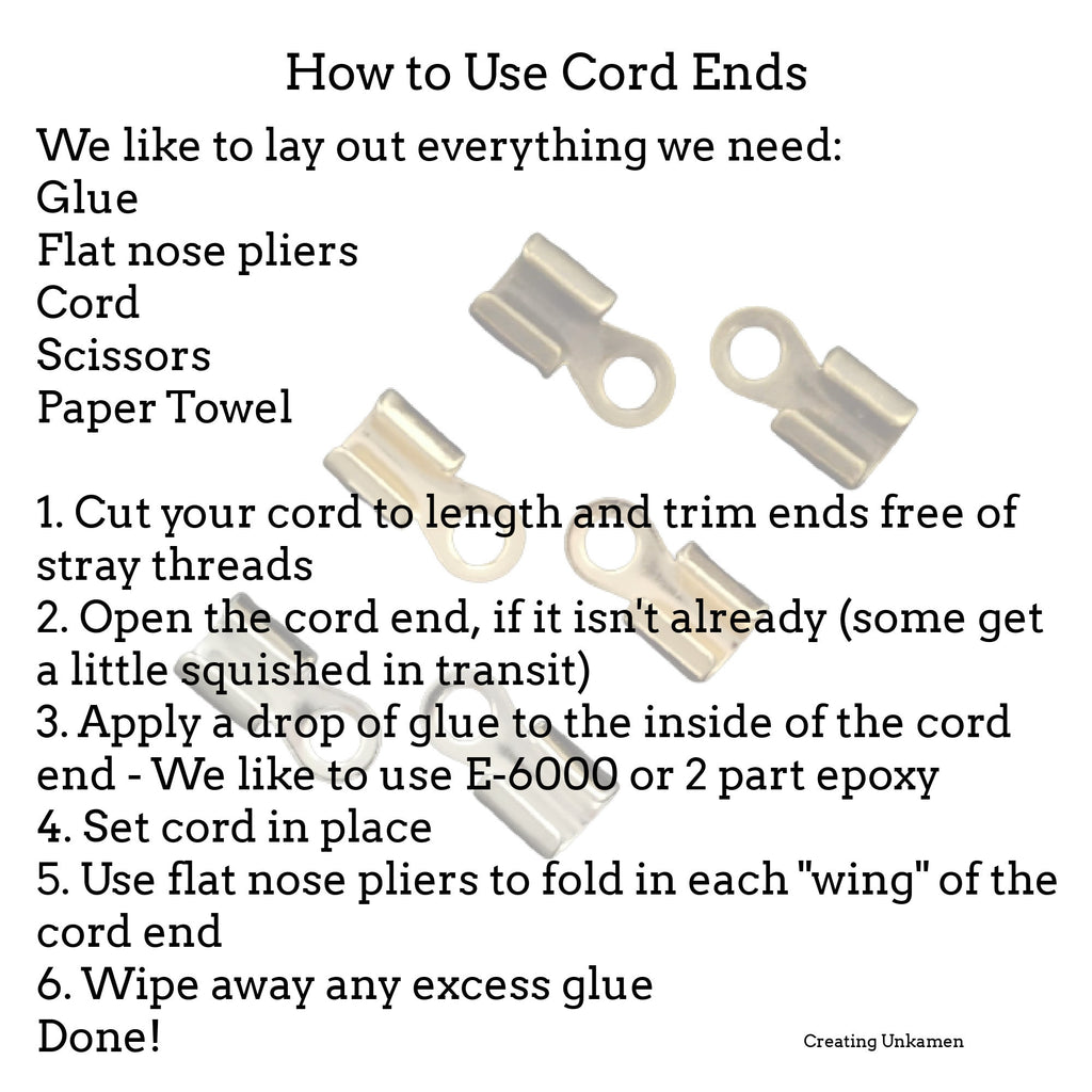 6 - Sterling Silver Fold Over Cord Ends - 100% Guarantee