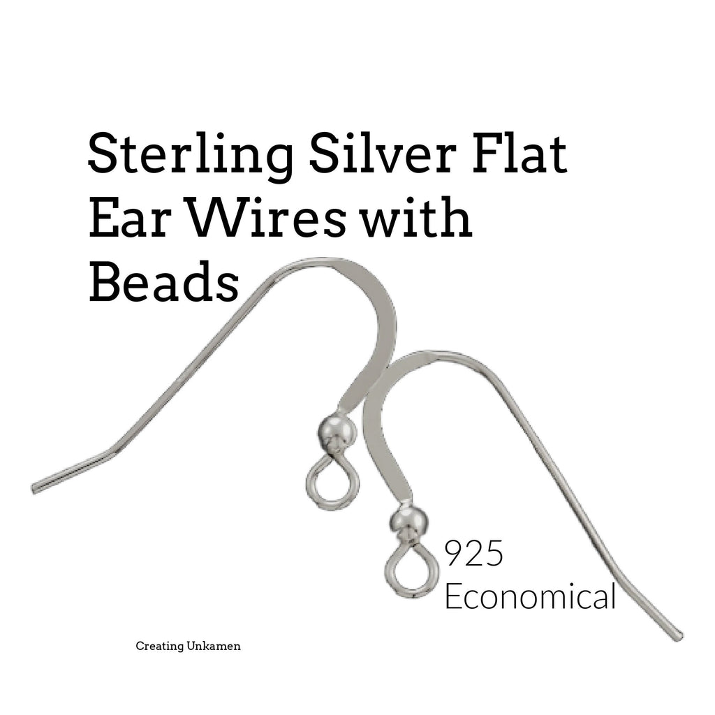 Sterling Silver Flat Ear Wires with Bead - 22 gauge - Economical Choice in Shiny, Antique or Black Finishes