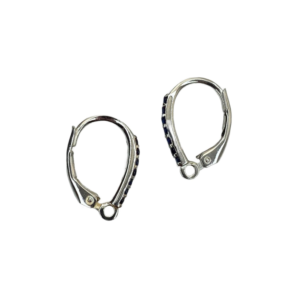 1 Pair Sterling Silver CZ Leverback Ear Wires - 16mm X 11mm - Clear, Red, Blue, Green