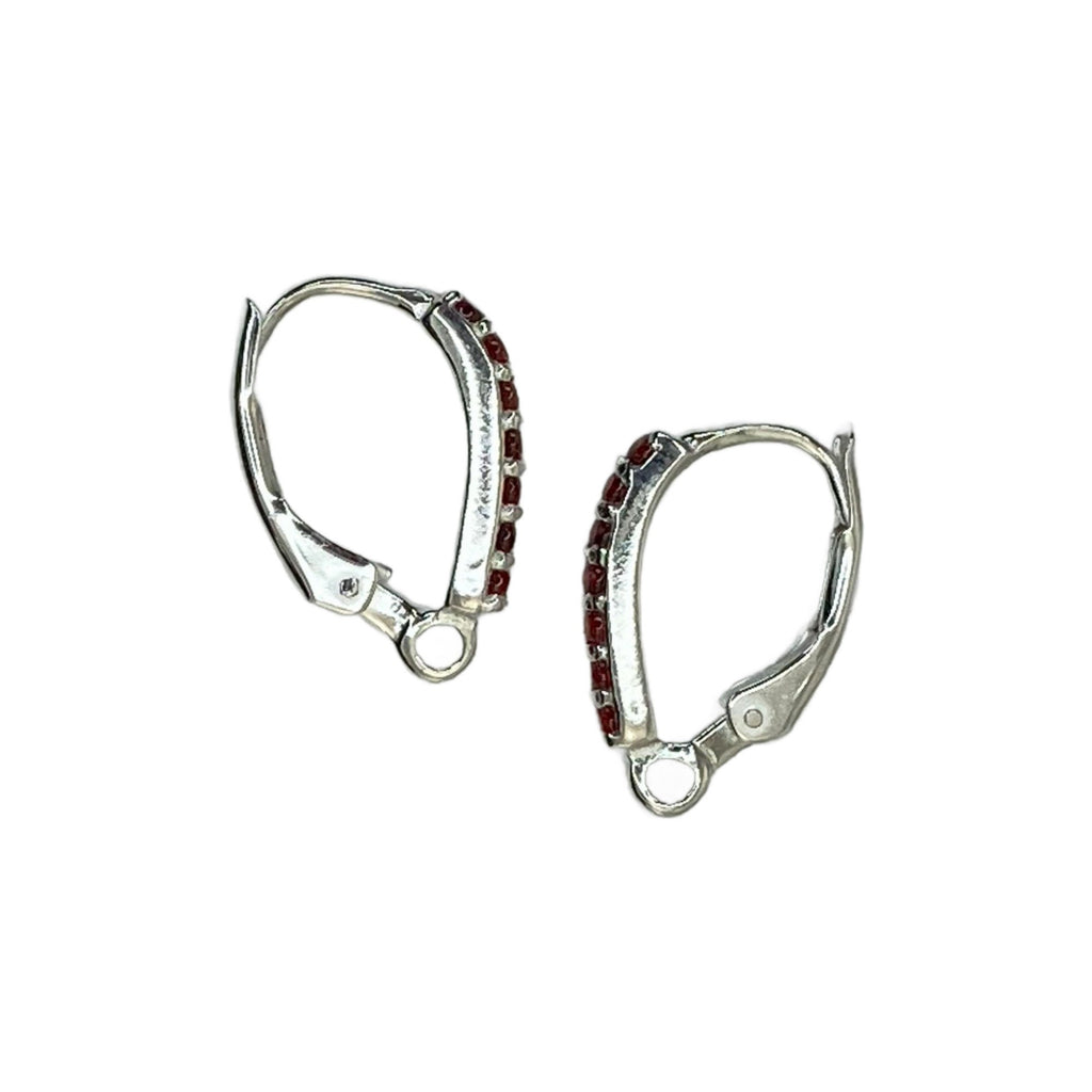 1 Pair Sterling Silver CZ Leverback Ear Wires - 16mm X 11mm - Clear, Red, Blue, Green