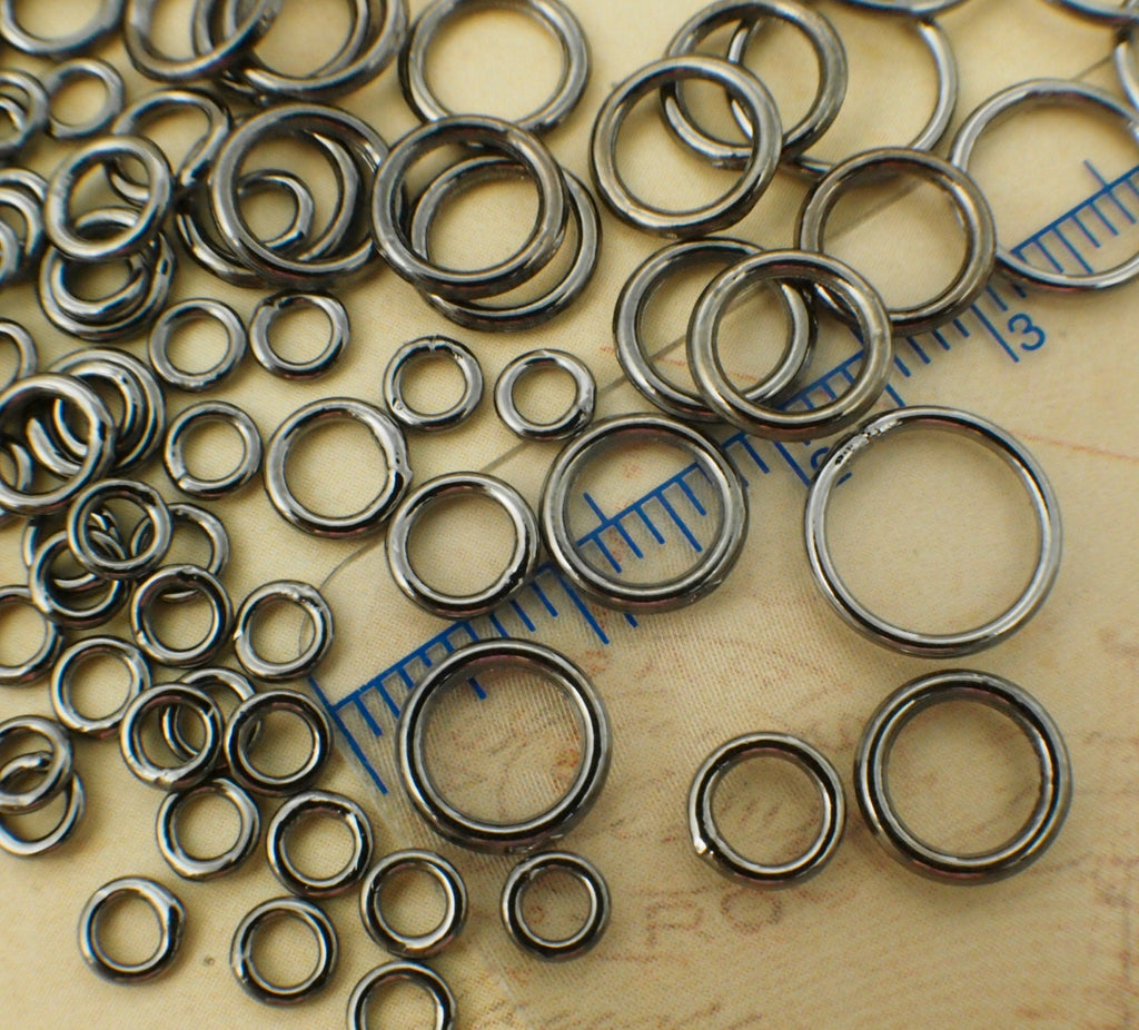 Jump Rings 100 Soldered Closed Gunmetal 20 gauge 4mm, 6mm, 8mm, 10mm or 18 gauge 6mm, 8mm, 10mm OD - Best Commercially Made