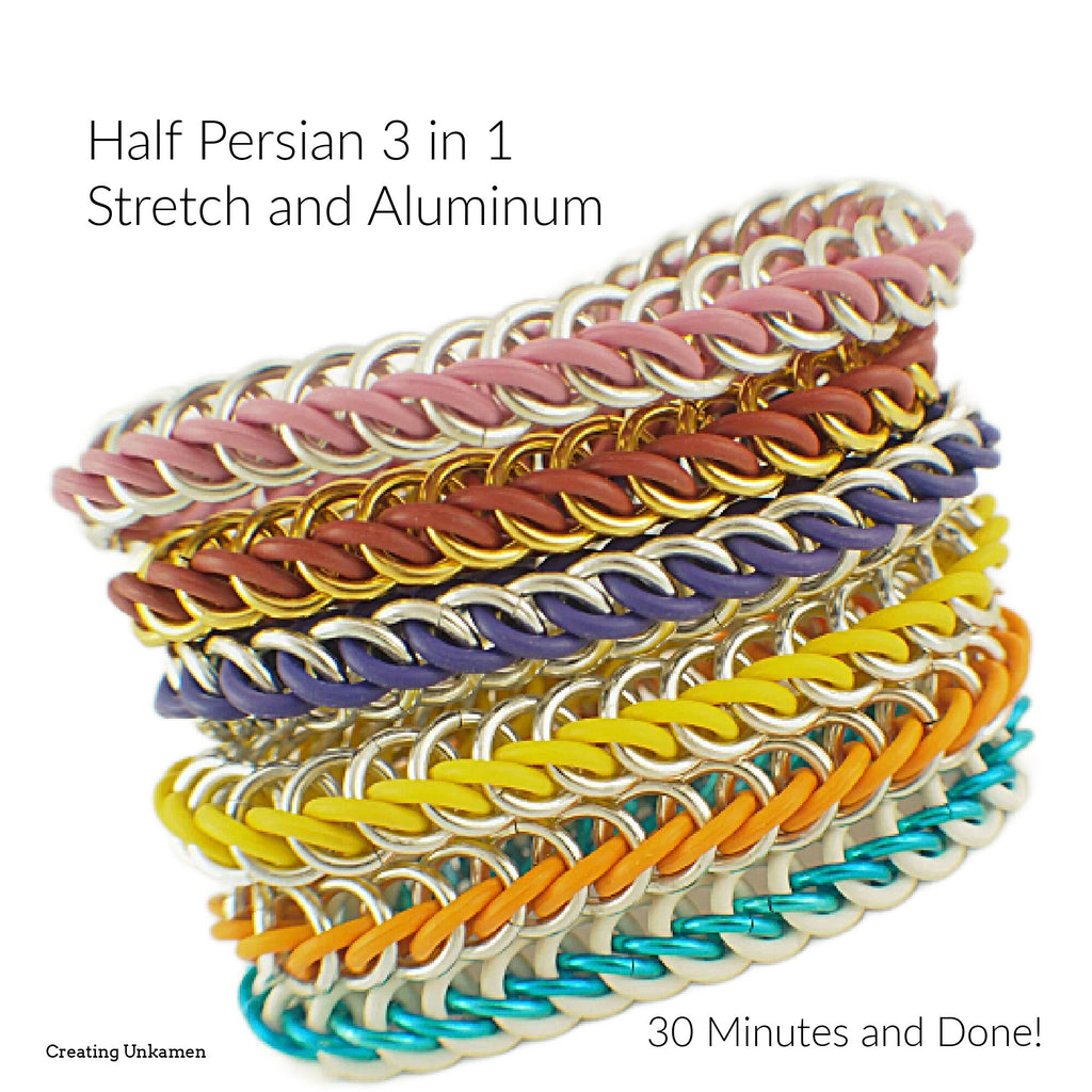 Premium Half Persian 3-1 Stretch Chainmaille Bracelet Kit - Rubber and Aluminum