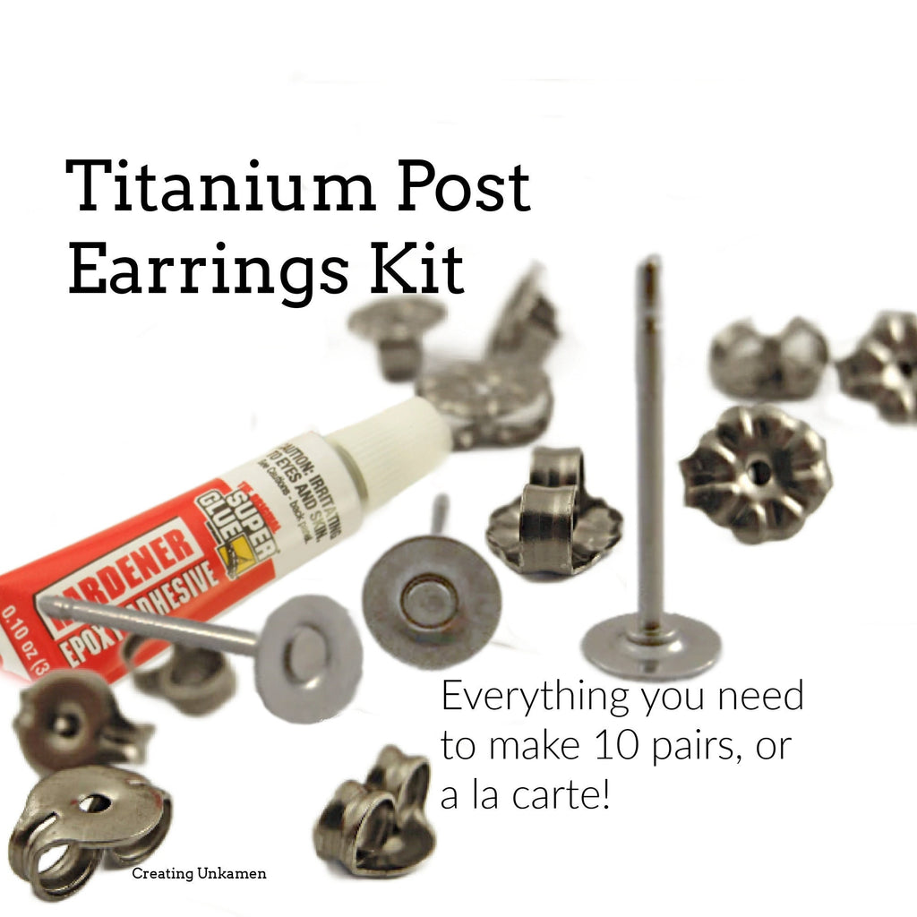 Earring Kit Titanium Posts Makes 10 Pairs- Your Choice of Pad Size, Nuts and Resin - Hypoallergenic - Made in the USA