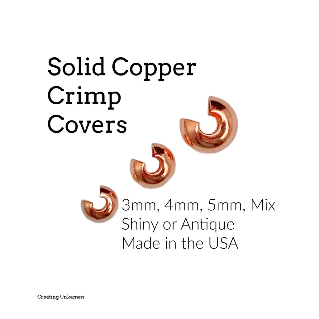 Crimp Covers Solid Copper 50 in 3mm, 4mm, 5mm or Mix - Made in the USA - 100% Guarantee