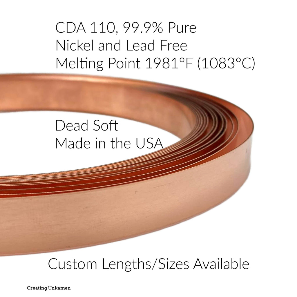 Narrow Flat Copper Strip Wire - By the Foot - Solid, Raw Bracelet, Bezel and Ring Stock - 8 Sizes to Select From with 100% Guarantee
