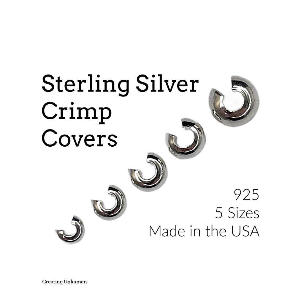 12 - Sterling Silver Crimp Covers - 2.5mm, 3.2mm or 4mm - Made in the USA - 100% Guarantee