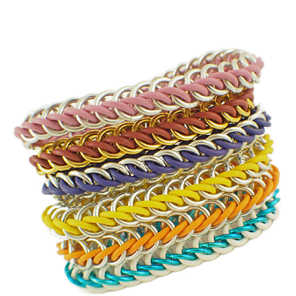 Premium Half Persian 3-1 Stretch Chainmaille Bracelet Kit - Rubber and Aluminum