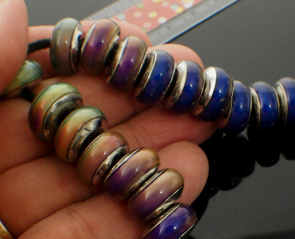 5 - 13mm X 7mm Large Hole Metal Lined Mood Beads - 100% Guarantee