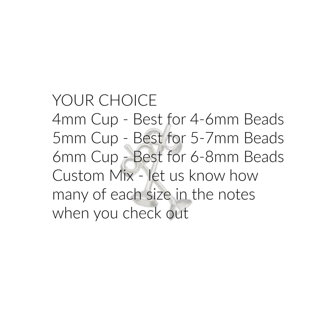5 Pairs Sterling Silver Earring Posts with 4mm or 6mm Cup - With or Without Backs