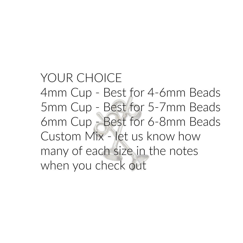 3 Pairs Sterling Silver Earring Posts with 4mm, 5mm or 6mm Cup