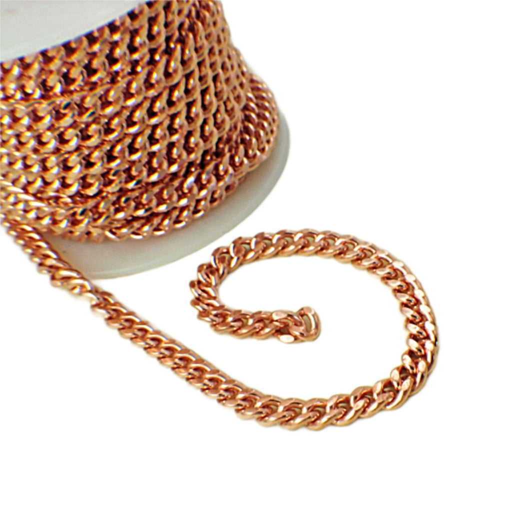 Solid Copper Diamond Cut Curb Chain 6.8mm Made in the USA - Any Length Finished or by the Foot Chain and Bulk