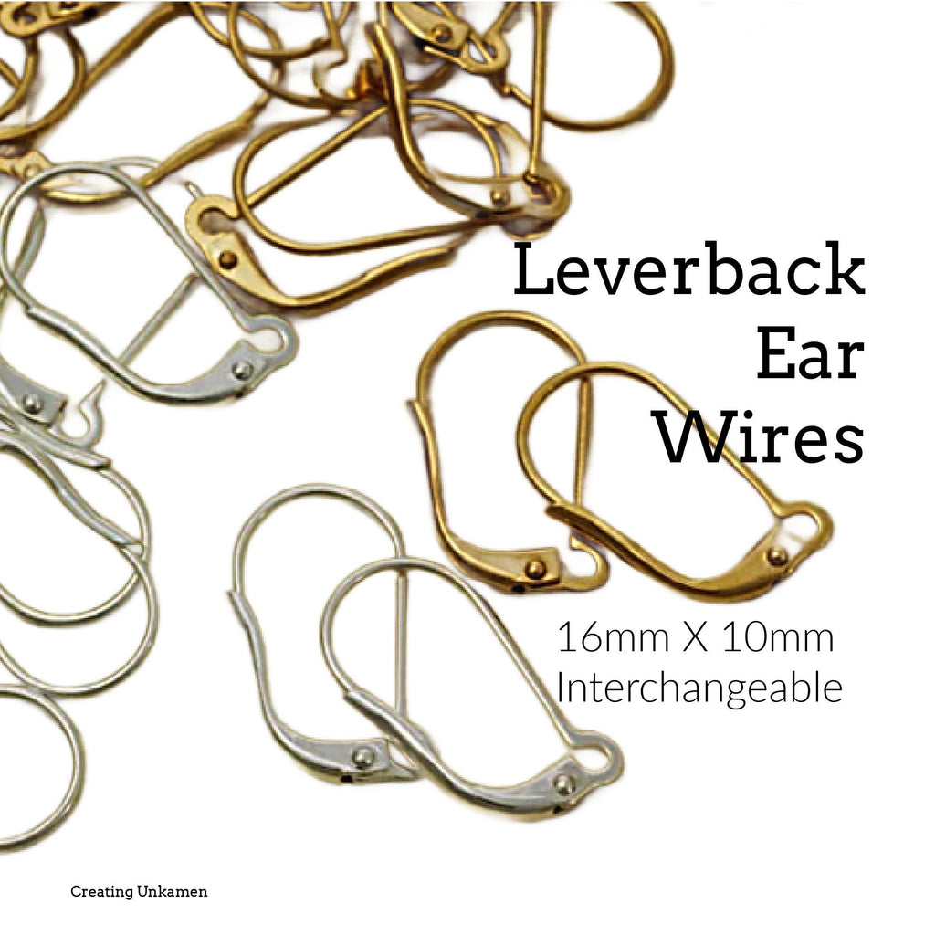 2 Pairs Large Gold or Silver Plated Interchangeable Leverback Ear Wires with Plain Front