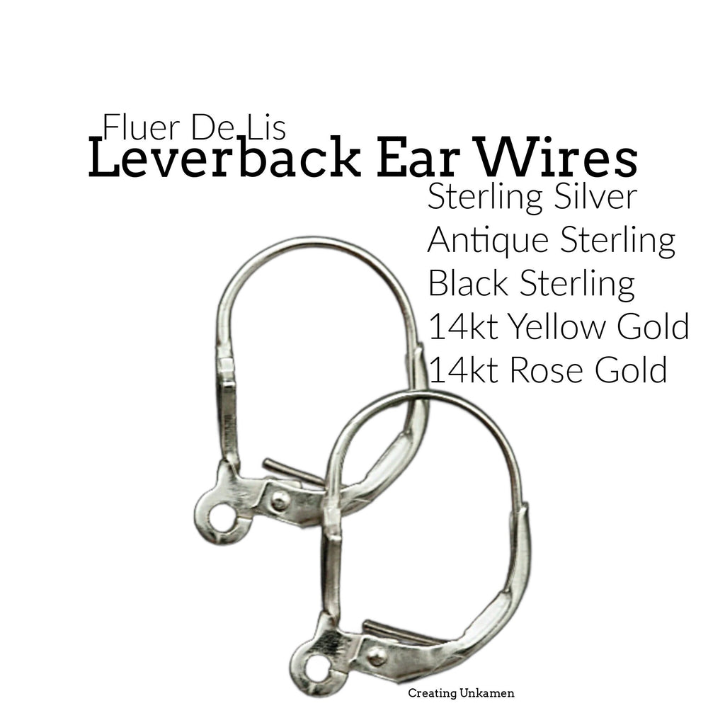 1 Pair Fleur-De-Lis Leverback Ear Wires in Sterling Silver, Antique Sterling, Black Sterling, 14kt Yellow and Rose Gold Filled