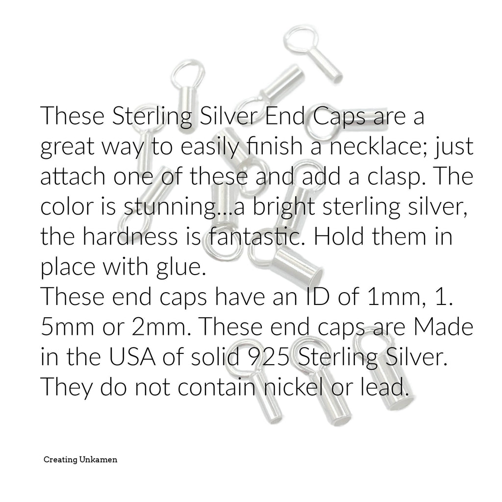 6 Sterling Silver End Caps with Rings - 1mm, 1.5mm, 2mm ID - Made in the USA