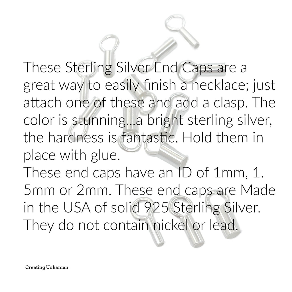10 Sterling Silver End Caps with Rings - 1mm, 1.5mm, 2mm ID - Made in the USA
