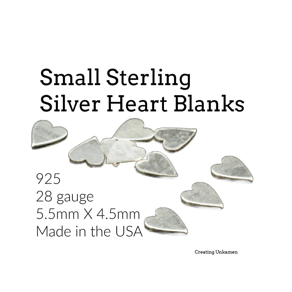 10 Small Sterling Silver Heart Blanks - Perfect for Stamping - 100% Guarantee