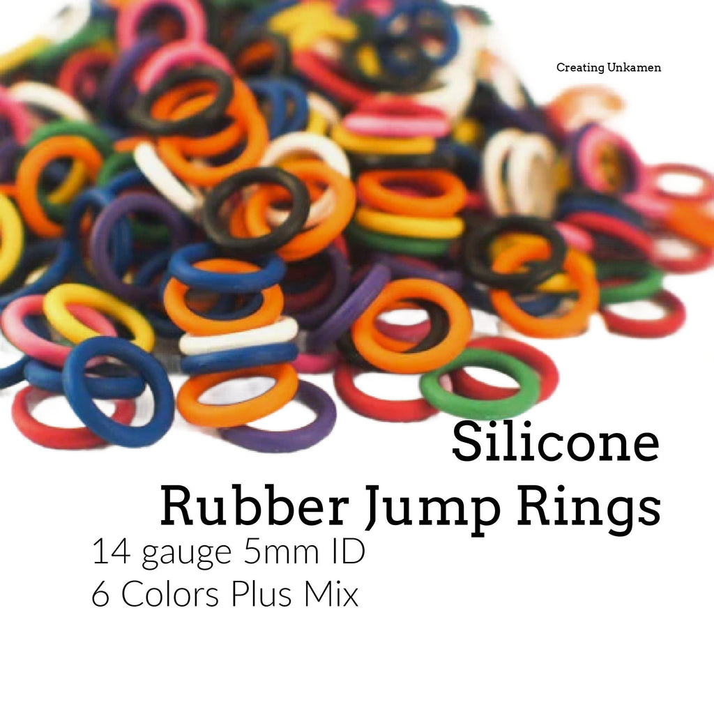 100 Jump Rings Silicone Rubber 14 gauge 5mm ID - 3/16" Black, Red, Yellow, Green, Blue, Purple