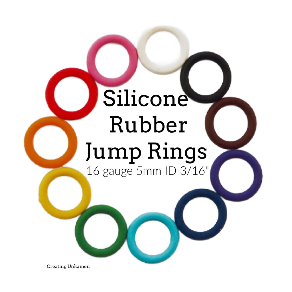 100 Silicone Rubber Jump Rings in 11 Colors - 16 gauge 5mm ID - 3/16"