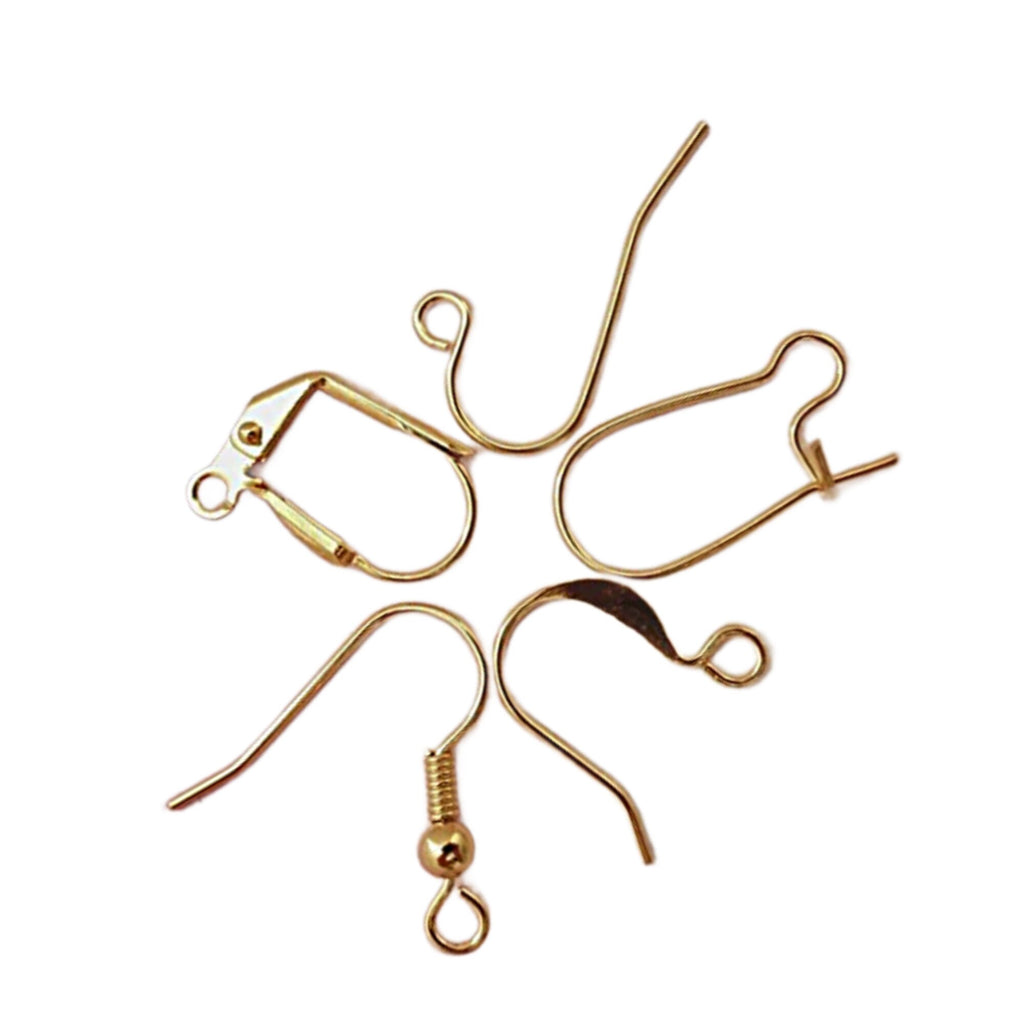 Ear Wires 50 Pairs Sample Pack of Lever Backs, Hoops, French and Kidney in Gold Plate, Silver Plate, Copper, Gunmetal or Antique Gold