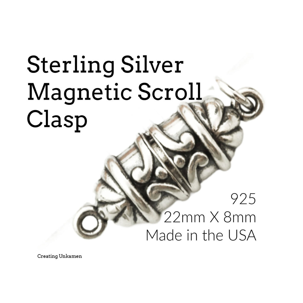 Sterling Silver Magnetic Scroll Clasp - 21mm X 8mm