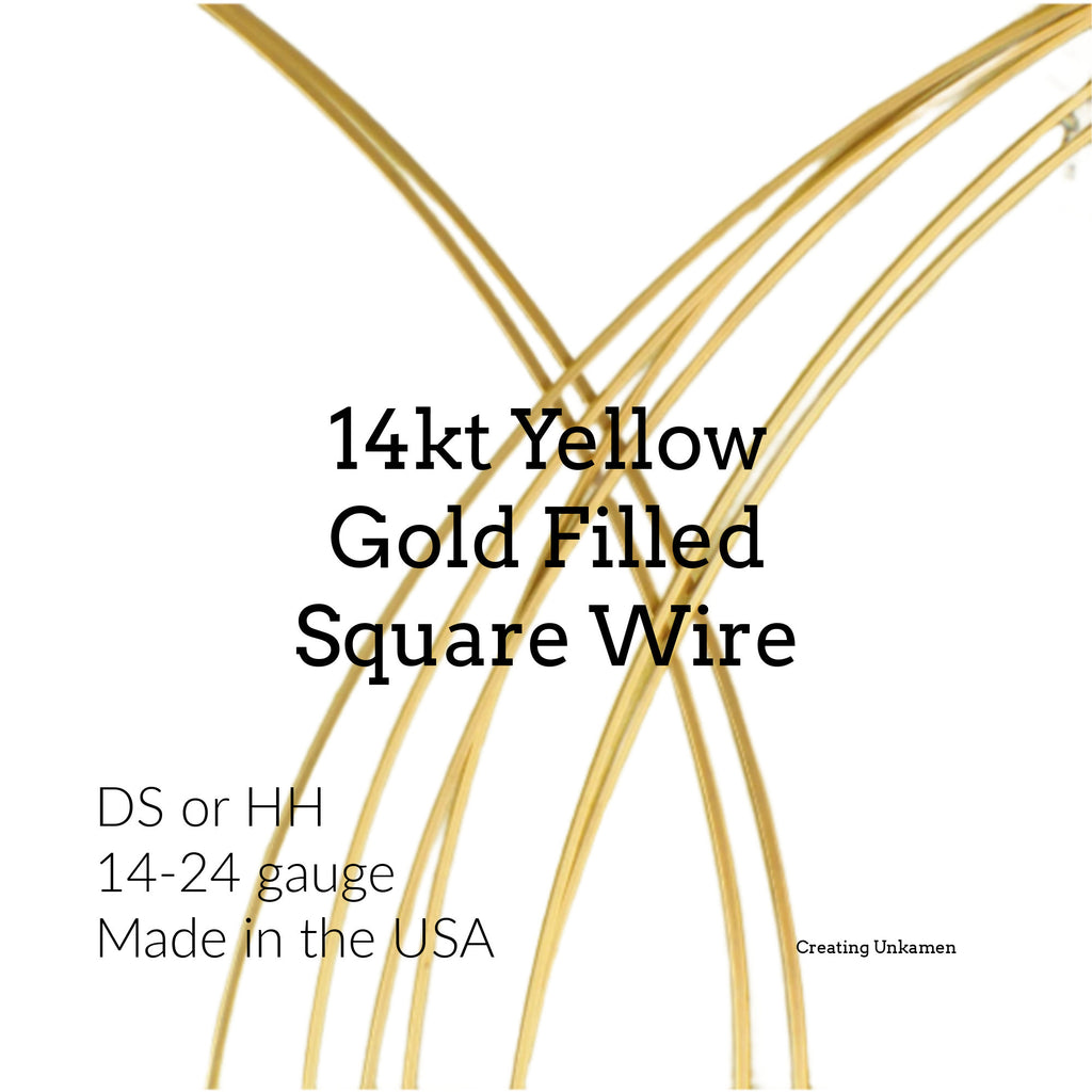 14kt Yellow Gold Filled Square Wire - Half Hard or Dead Soft - 1/8 Troy ounce - You Pick the Gauge 14, 16, 18, 20, 22, 24