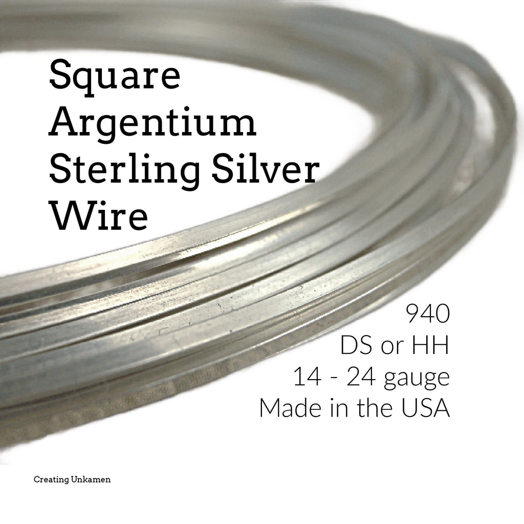 1/4 Troy Ounce - Square Argentium Sterling Silver Wire - Half Hard or Dead Soft - Non Tarnish - You Pick 14, 16, 18, 20, 22 ,24 Gauge