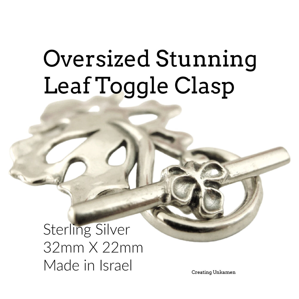 1 Oversized Stunning Leaf Toggle Clasp - Sterling Silver - Shiny or Antique - 32mm X 22mm - Best Commercially Made - 100% Guarantee