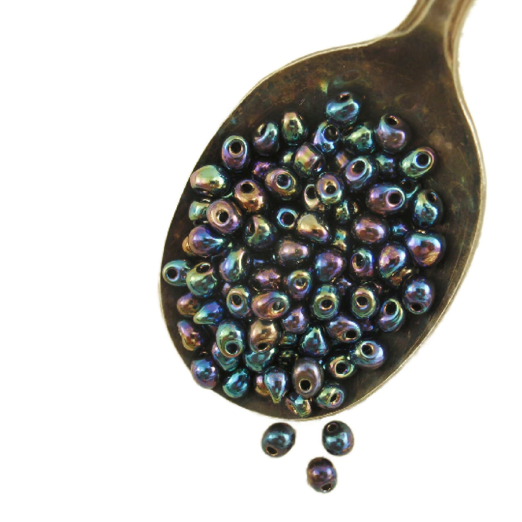 Metallic Dark Blue Iris Drop Beads - 4mm X 3mm Miyuki Glass Fringe