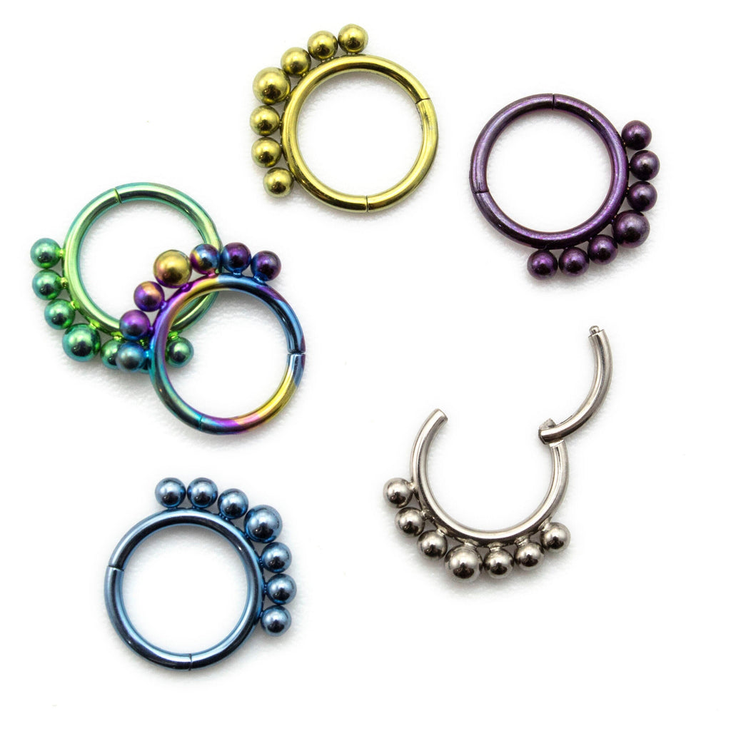 16 gauge Titanium Hoop - Beaded Hoop Clicker Segment - Colorful and Hypoallergenic Piercing