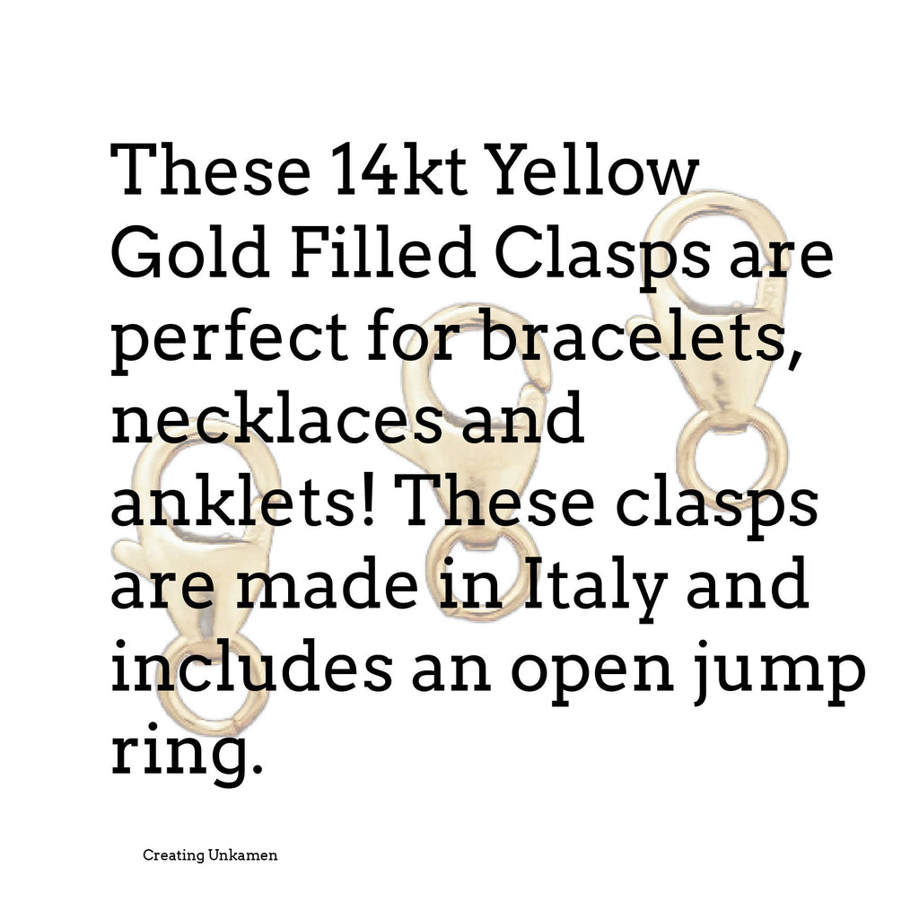 Lobster Clasp 1 - 14kt Gold Filled Teardrop 10mm, 13mm, 15mm - 100% Guarantee - Made in Italy