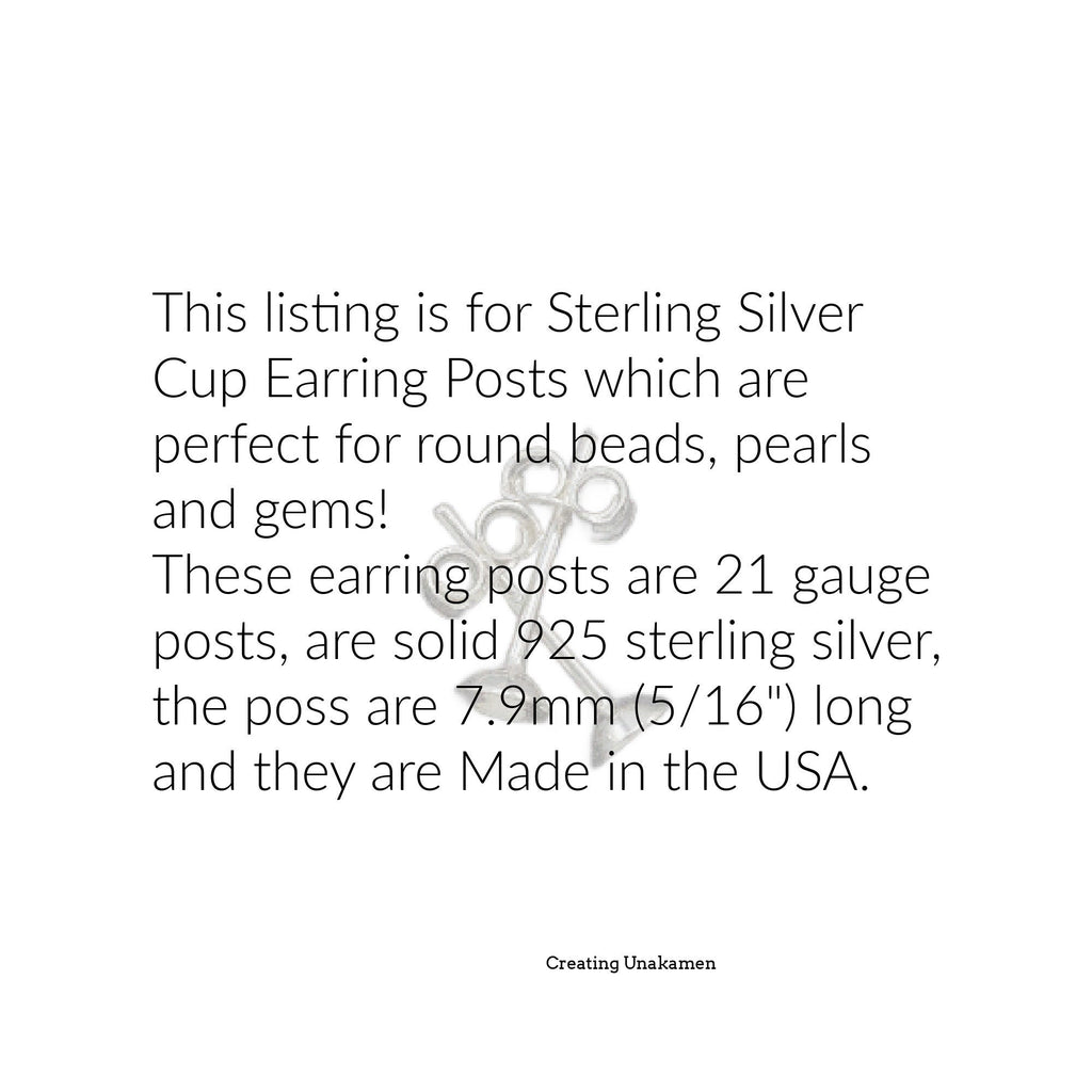 3 Pairs Sterling Silver Earring Posts with 4mm, 5mm or 6mm Cup